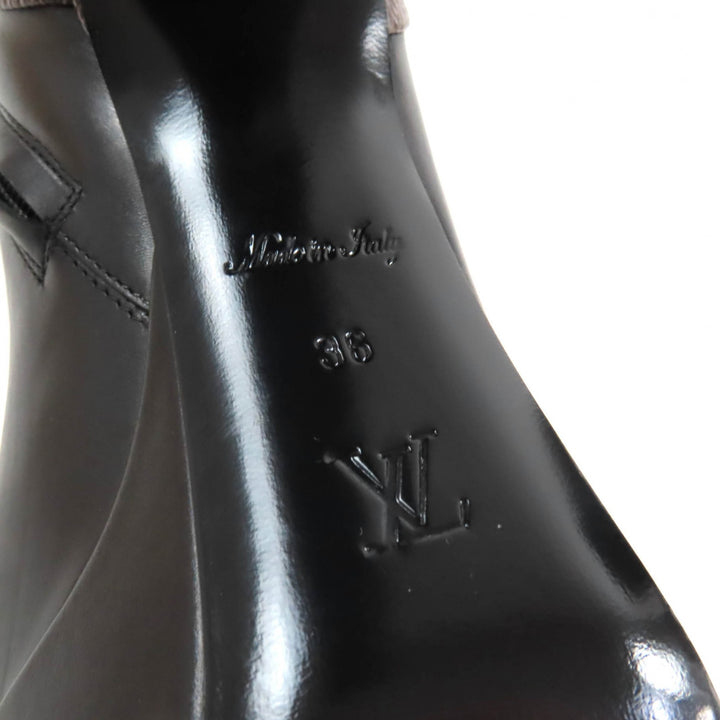 極美品★LOUIS VUITTON ルイヴィトン 2022年製 アフターグロー・ライン モノグラム スタッズ サイドZIP レザー アンクルブーツ 黒 茶 36