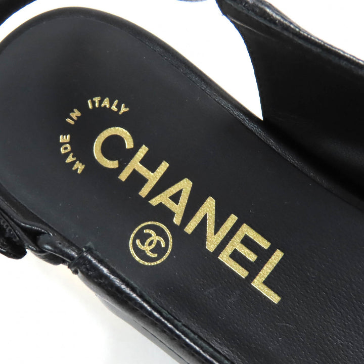 未使用品△CHANEL シャネル G45689 ココマーク リボン スリングバック ラムレザー パンプス ブラック 35.5 箱付 伊製 定価203500円