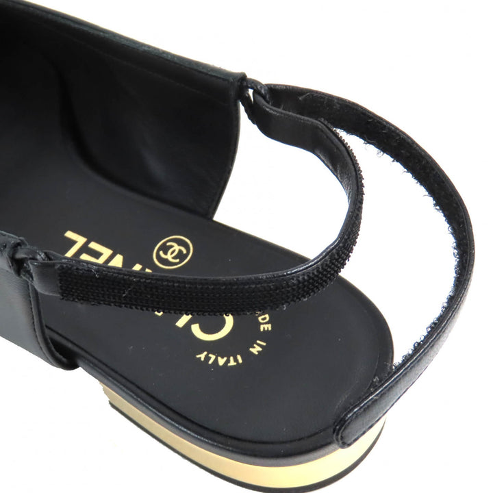 未使用品△CHANEL シャネル G45689 ココマーク リボン スリングバック ラムレザー パンプス ブラック 35.5 箱付 伊製 定価203500円