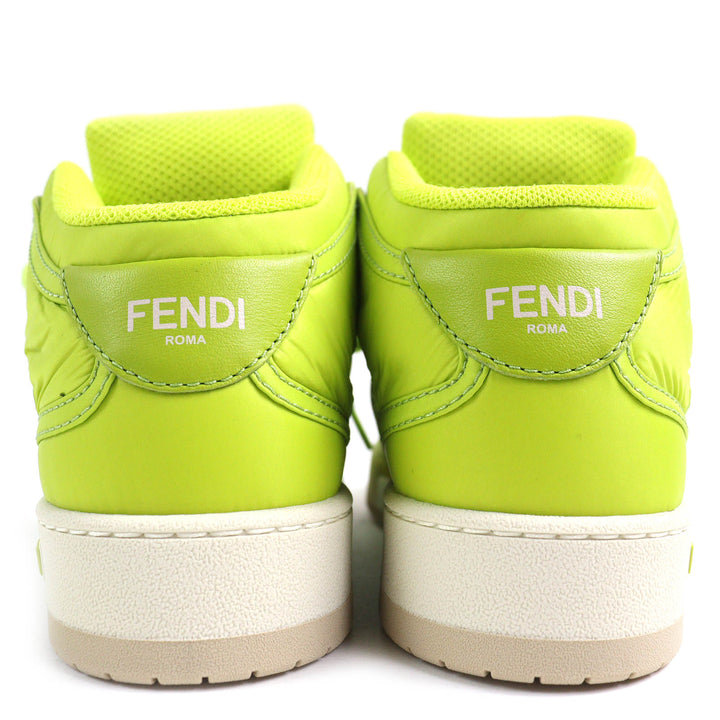 未使用品△FENDI フェンディ 8E8380 バゲットポケット付き FFロゴ レザー使い ハイカットスニーカー ライトグリーン 36 箱付き 伊製