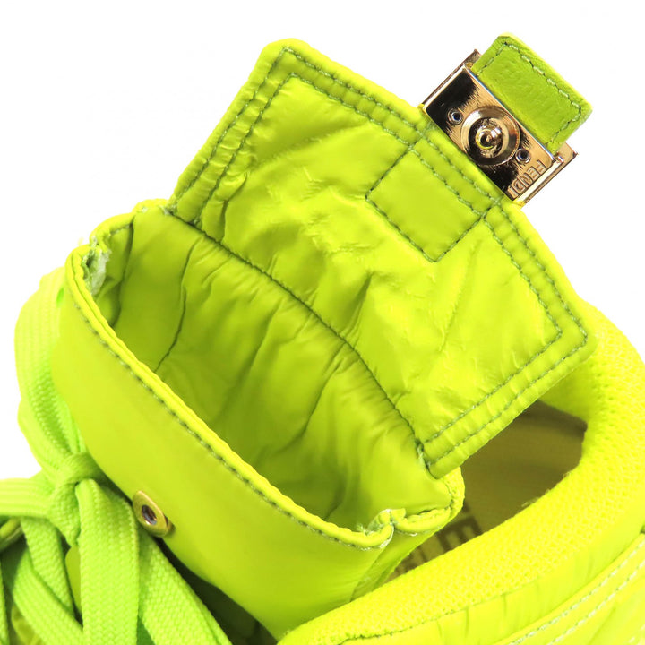 未使用品△FENDI フェンディ 8E8380 バゲットポケット付き FFロゴ レザー使い ハイカットスニーカー ライトグリーン 36 箱付き 伊製