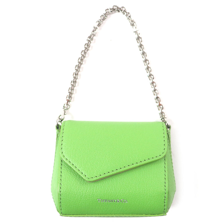 極美品▼TIFFANY&amp;Co. ティファニー Tナノバッグ ペリドット ロゴプリント チェーン チャーム レザー グリーン シルバー金具 箱・保存袋付
