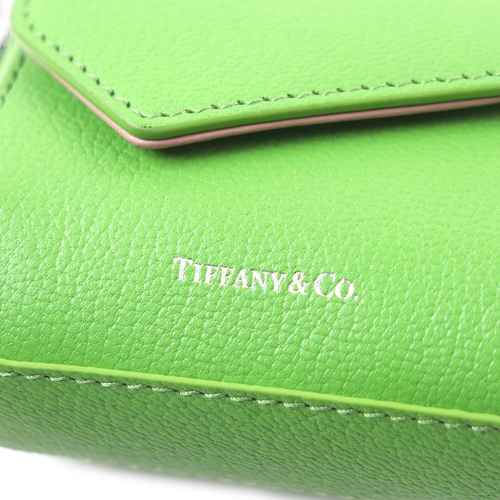 極美品▼TIFFANY&amp;Co. ティファニー Tナノバッグ ペリドット ロゴプリント チェーン チャーム レザー グリーン シルバー金具 箱・保存袋付