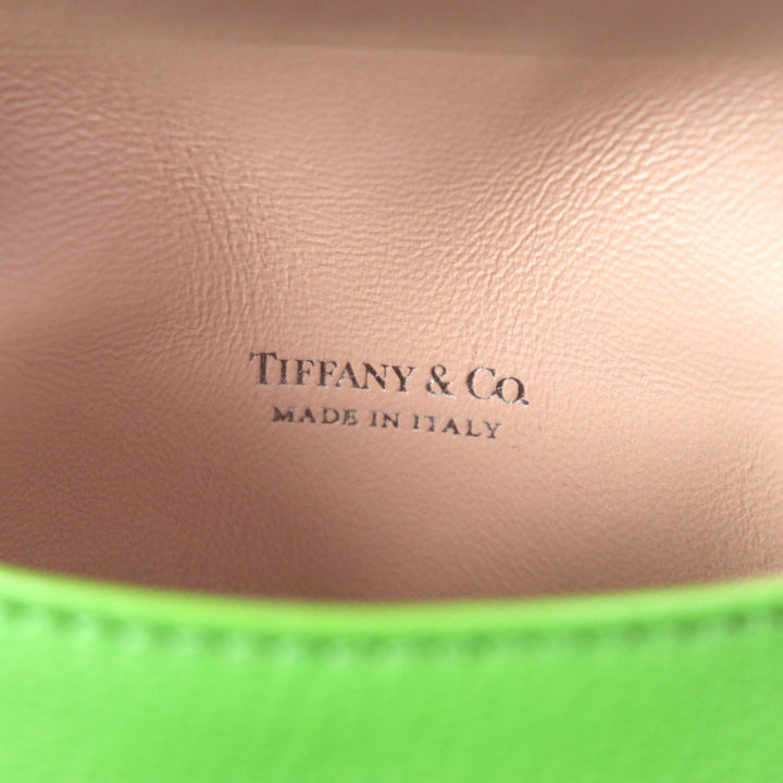 極美品▼TIFFANY&amp;Co. ティファニー Tナノバッグ ペリドット ロゴプリント チェーン チャーム レザー グリーン シルバー金具 箱・保存袋付