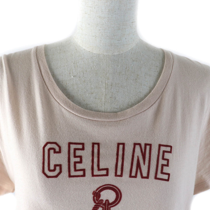 美品★CELINE セリーヌ 21SS 2X586114L コットン100％ アンカーロゴ クルーネック 半袖Ｔシャツ ピンクベージュ L 正規品 レディース