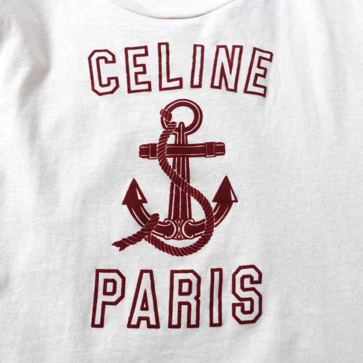 美品★CELINE セリーヌ 21SS 2X586114L コットン100％ アンカーロゴ クルーネック 半袖Ｔシャツ ピンクベージュ L 正規品 レディース