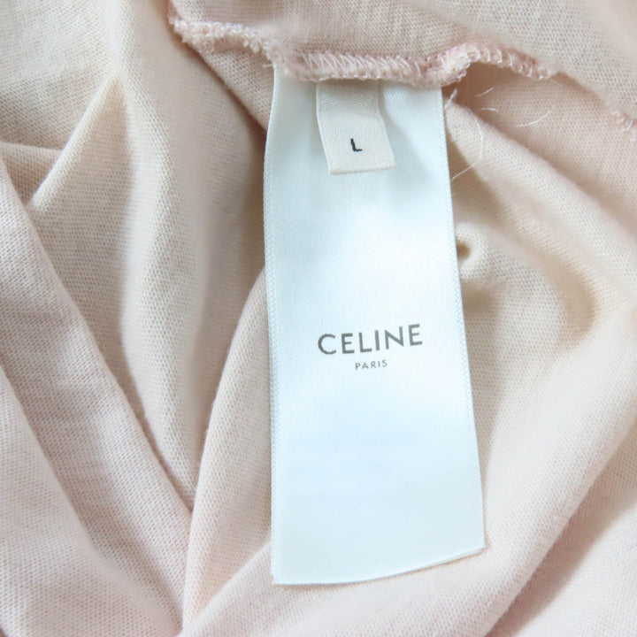 美品★CELINE セリーヌ 21SS 2X586114L コットン100％ アンカーロゴ クルーネック 半袖Ｔシャツ ピンクベージュ L 正規品 レディース