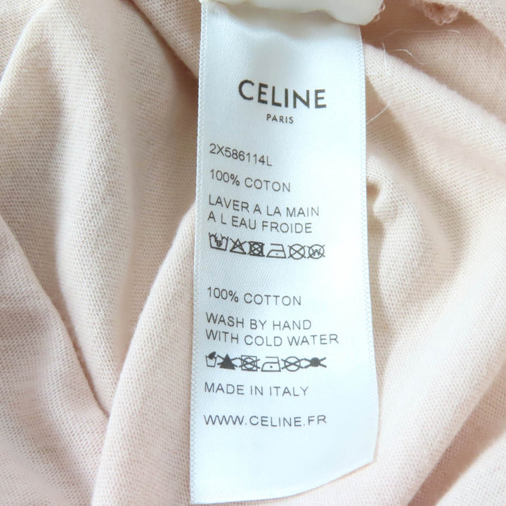美品★CELINE セリーヌ 21SS 2X586114L コットン100％ アンカーロゴ クルーネック 半袖Ｔシャツ ピンクベージュ L 正規品 レディース