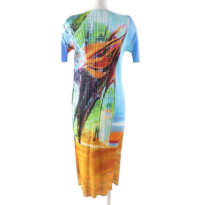 極美品★PLEATS PLEASE プリーツプリーズ イッセイミヤケ 23AW PP33JH674 TROPICAL WINTER サイドスリット 半袖 ロングワンピース 2
