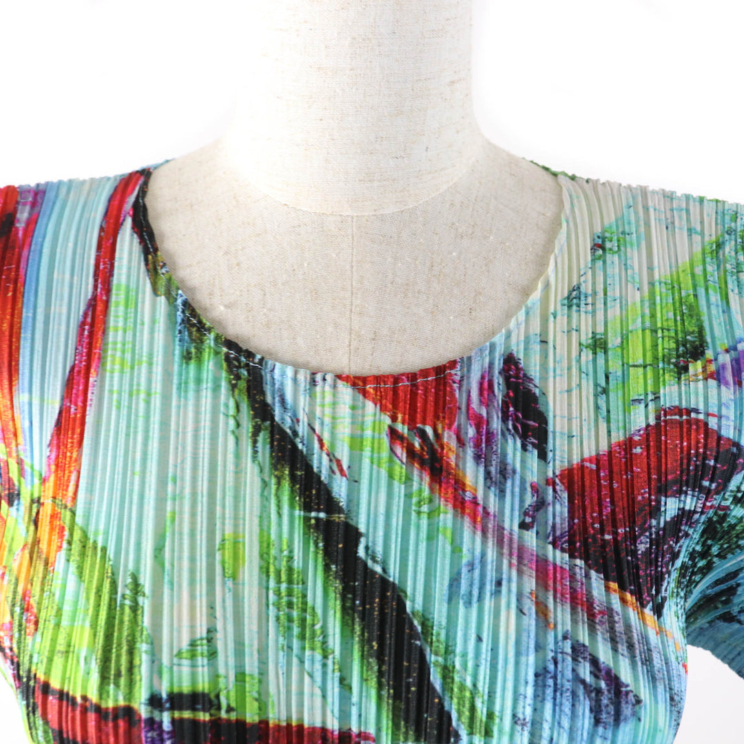 極美品★PLEATS PLEASE プリーツプリーズ イッセイミヤケ 23AW PP33JH674 TROPICAL WINTER サイドスリット 半袖 ロングワンピース 2
