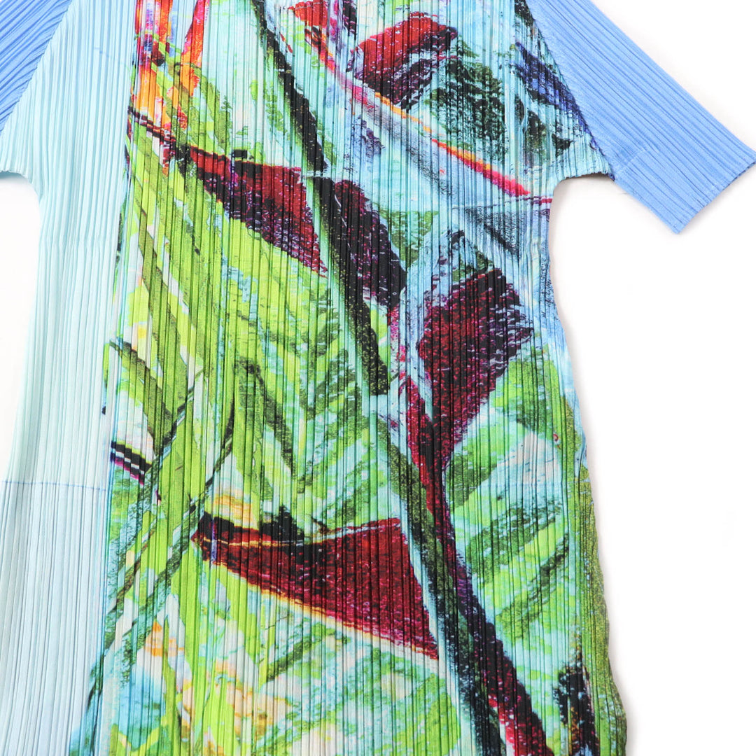 極美品★PLEATS PLEASE プリーツプリーズ イッセイミヤケ 23AW PP33JH674 TROPICAL WINTER サイドスリット 半袖 ロングワンピース 2