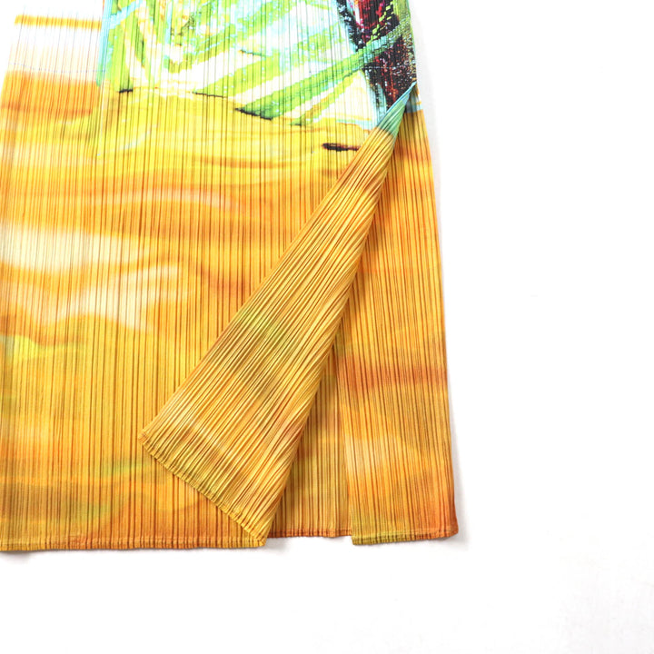 極美品★PLEATS PLEASE プリーツプリーズ イッセイミヤケ 23AW PP33JH674 TROPICAL WINTER サイドスリット 半袖 ロングワンピース 2