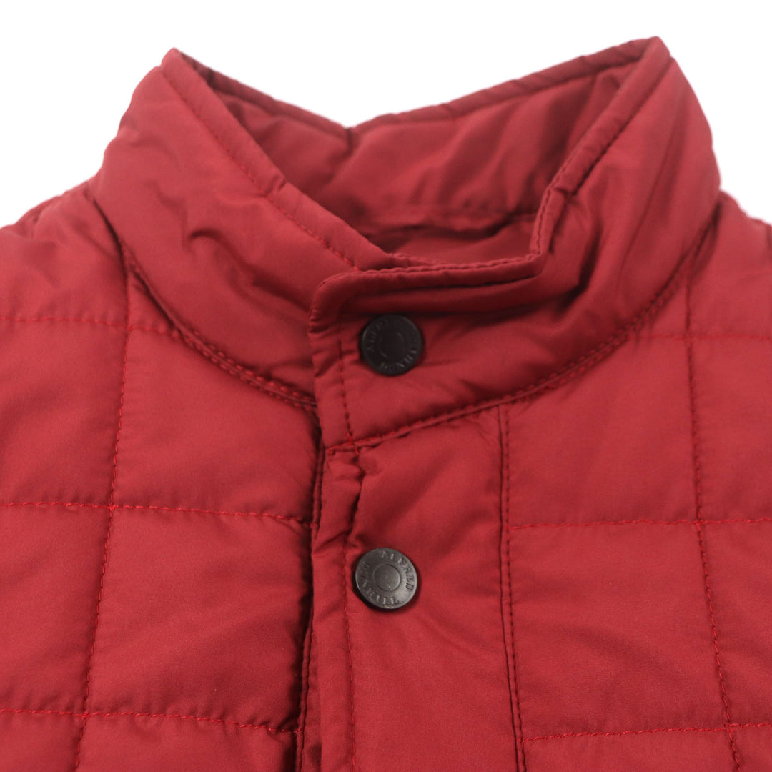 極美品▼Dunhill ダンヒル レザートリミング ロゴ入りボタン キルティング 中綿入り ジャケット レッド L 正規品 メンズ
