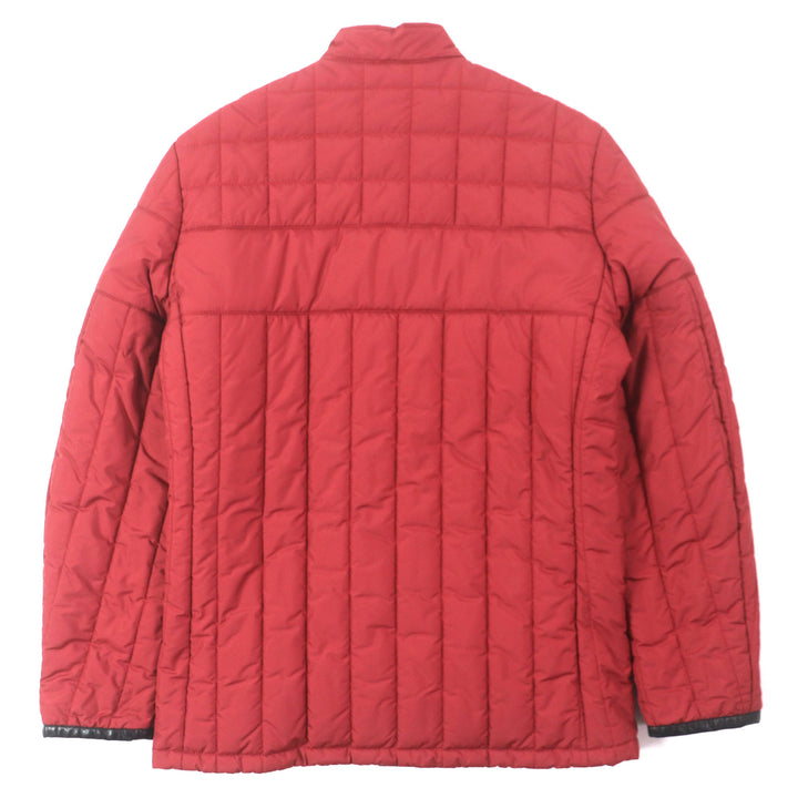 極美品▼Dunhill ダンヒル レザートリミング ロゴ入りボタン キルティング 中綿入り ジャケット レッド L 正規品 メンズ