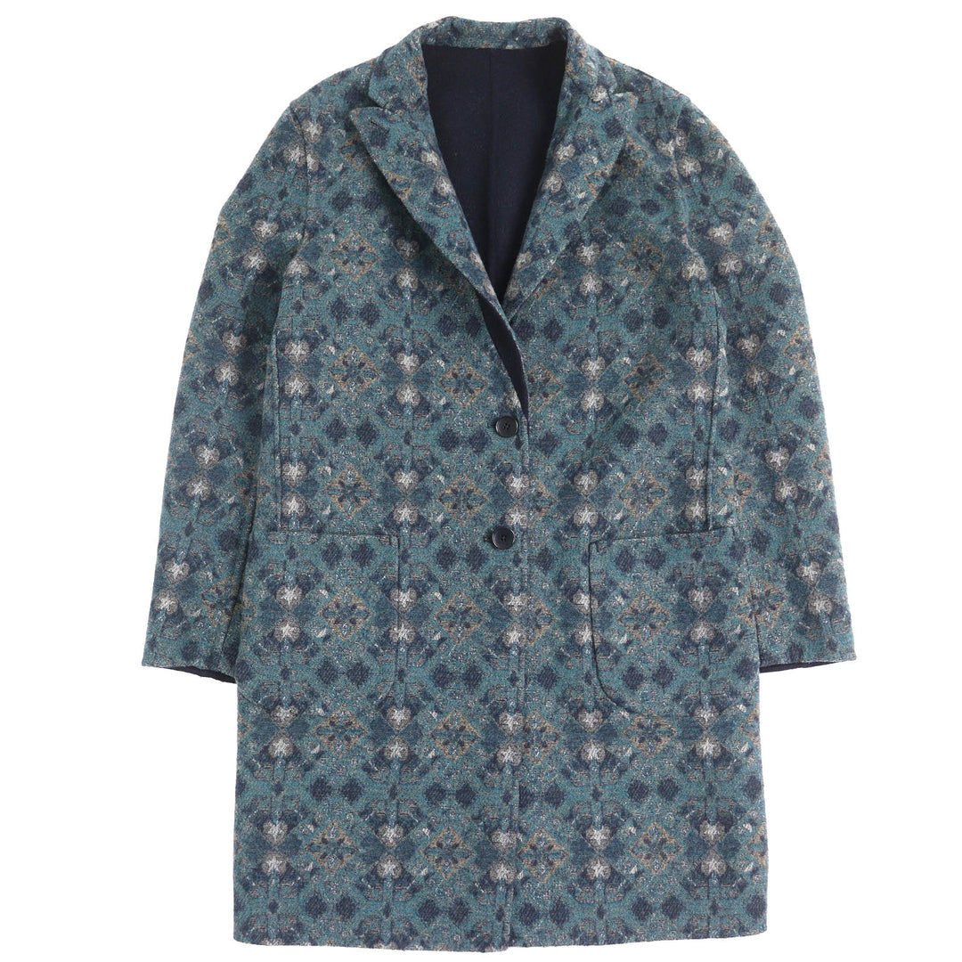 美品△ETRO エトロ 22AW ウール100％ ロゴボタン 無地 総柄 リバーシブル シングル チェスターコート ネイビー ブルー系 50 伊製 正規品