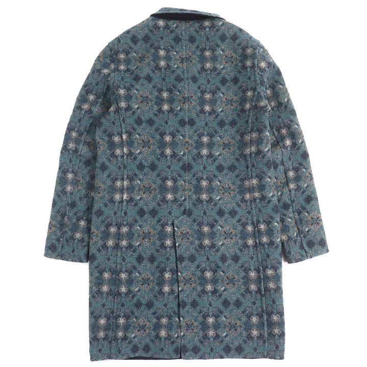 美品△ETRO エトロ 22AW ウール100％ ロゴボタン 無地 総柄 リバーシブル シングル チェスターコート ネイビー ブルー系 50 伊製 正規品
