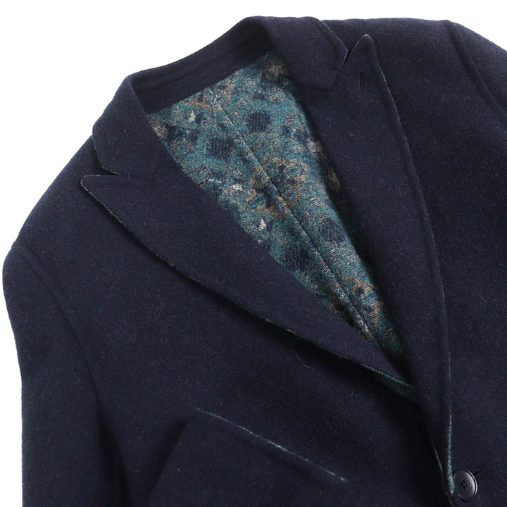 美品△ETRO エトロ 22AW ウール100％ ロゴボタン 無地 総柄 リバーシブル シングル チェスターコート ネイビー ブルー系 50 伊製 正規品