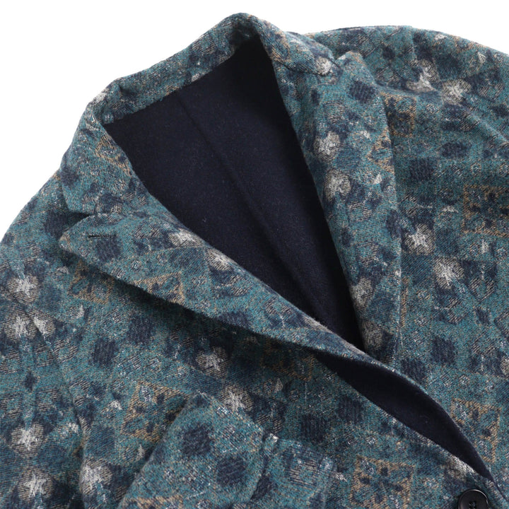 美品△ETRO エトロ 22AW ウール100％ ロゴボタン 無地 総柄 リバーシブル シングル チェスターコート ネイビー ブルー系 50 伊製 正規品