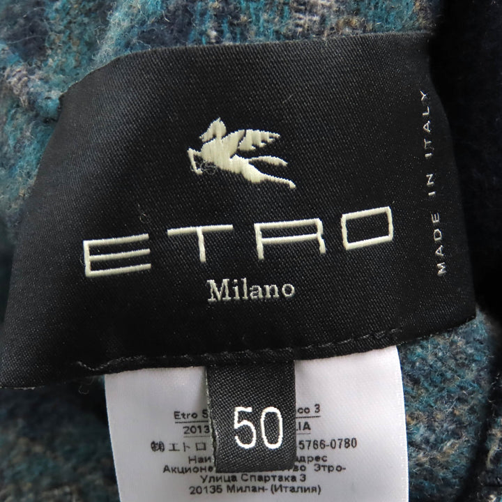 美品△ETRO エトロ 22AW ウール100％ ロゴボタン 無地 総柄 リバーシブル シングル チェスターコート ネイビー ブルー系 50 伊製 正規品