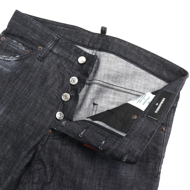 美品△DSQUARED2 ディースクエアード 23SS S74LB1227 COOL GUY JEANS ロゴワッペン ダメージ加工 ボタンフライ デニムパンツ 46 正規品