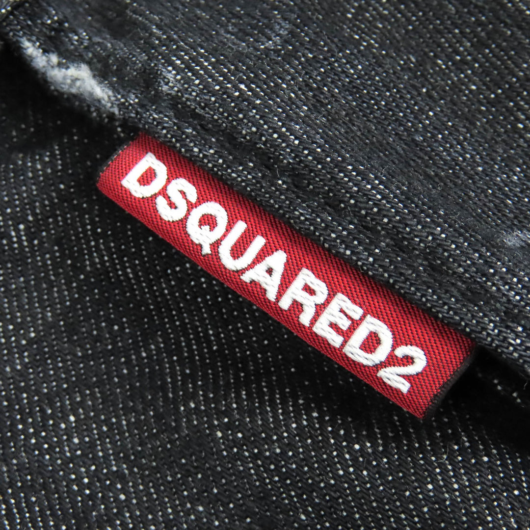 美品△DSQUARED2 ディースクエアード 23SS S74LB1227 COOL GUY JEANS ロゴワッペン ダメージ加工 ボタンフライ デニムパンツ 46 正規品