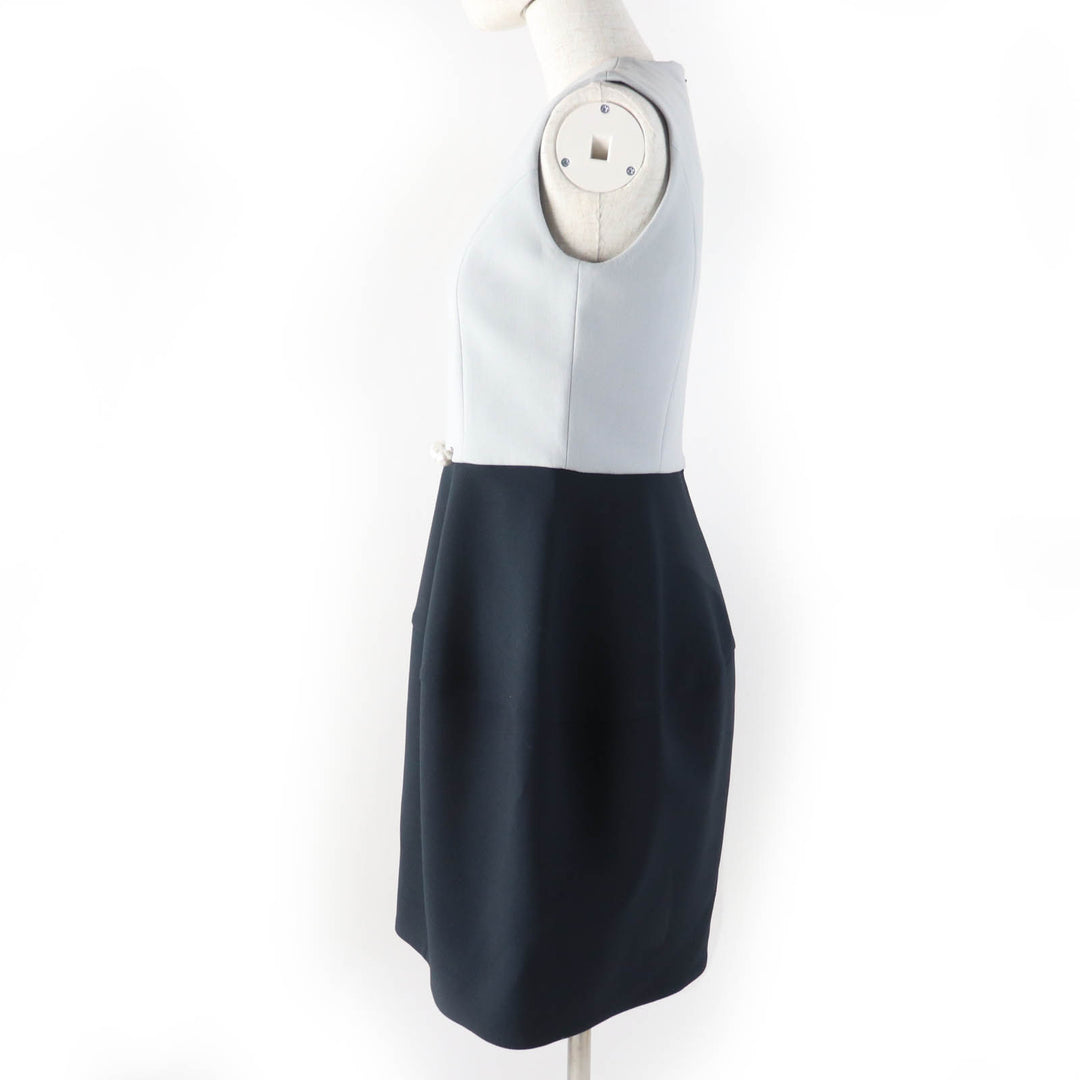 未使用品☆YOKO CHAN ヨーコチャン 2020年製 YCD-120-568 フェイクパール付 ノースリーブ ワンピース サックス ネイビー 38 正規品