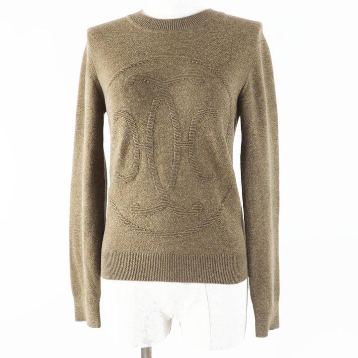 美品◎HERMES エルメス 22AW 2H2631D1 カシミヤ100％ Hリフト 長袖 ニットプルオーバー ブラウン系 34 UK製 正規品 レディース