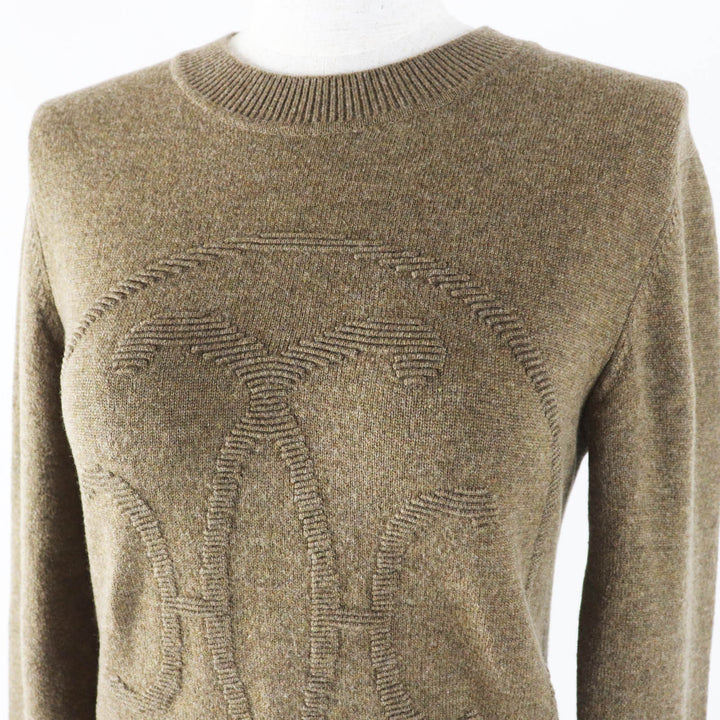 美品◎HERMES エルメス 22AW 2H2631D1 カシミヤ100％ Hリフト 長袖 ニットプルオーバー ブラウン系 34 UK製 正規品 レディース