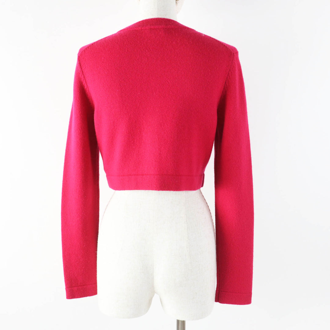 極美品◎CHANEL シャネル 22AW P73483 カシミヤ100％ ラッキーチャーム クロップド丈 ニットカーディガン ピンク ゴールド金具 34 正規品