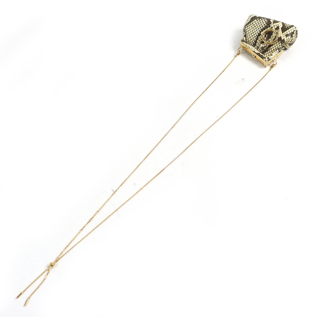 未使用品△FENDI フェンディ FIRST NANO ファースト ナノ パイソン チェーン付き がま口 ポーチ ブラウン ベージュ系 袋付き レディース