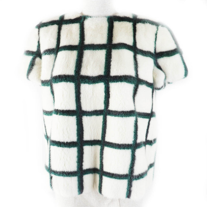 極美品◎Christian Dior クリスチャンディオール 5A26586A6035 ミンク 裏シルク チェック柄 半袖 トップス／ブラウス 白 緑 黒 34 正規品