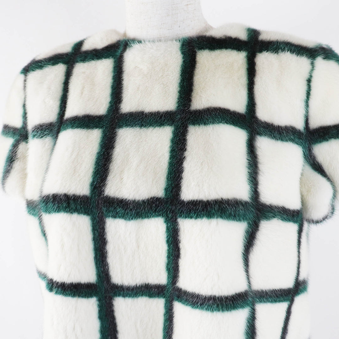 極美品◎Christian Dior クリスチャンディオール 5A26586A6035 ミンク 裏シルク チェック柄 半袖 トップス／ブラウス 白 緑 黒 34 正規品