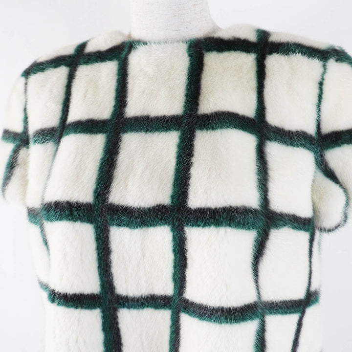 極美品◎Christian Dior クリスチャンディオール 5A26586A6035 ミンク 裏シルク チェック柄 半袖 トップス／ブラウス 白 緑 黒 34 正規品