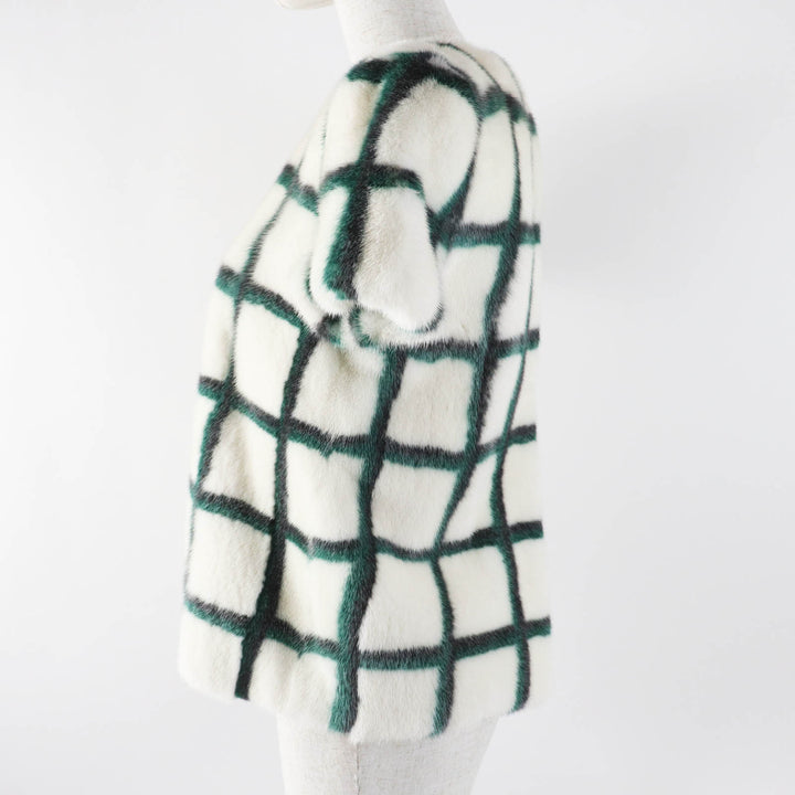 極美品◎Christian Dior クリスチャンディオール 5A26586A6035 ミンク 裏シルク チェック柄 半袖 トップス／ブラウス 白 緑 黒 34 正規品