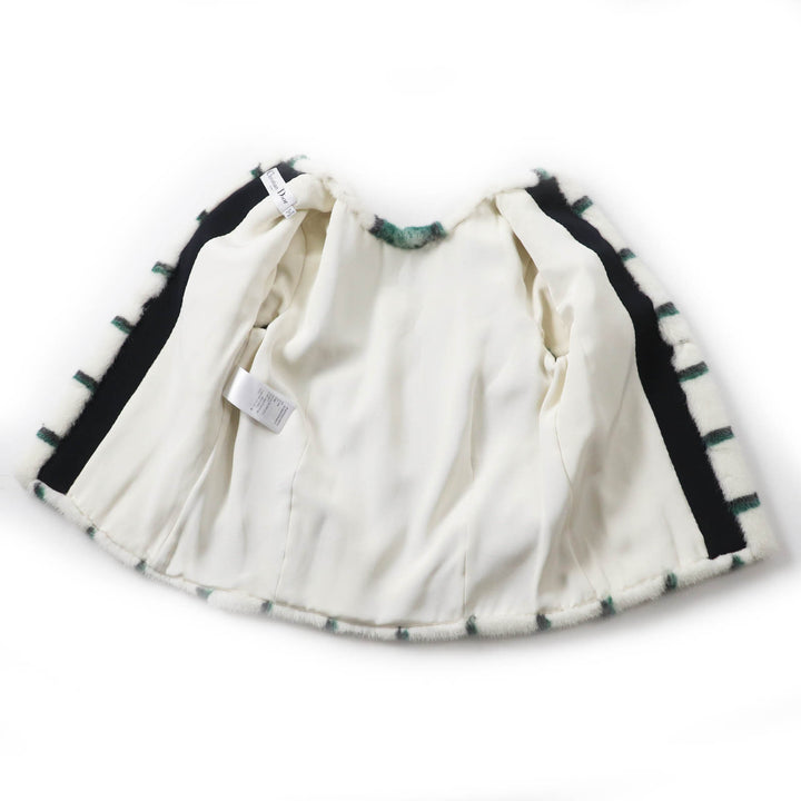 極美品◎Christian Dior クリスチャンディオール 5A26586A6035 ミンク 裏シルク チェック柄 半袖 トップス／ブラウス 白 緑 黒 34 正規品
