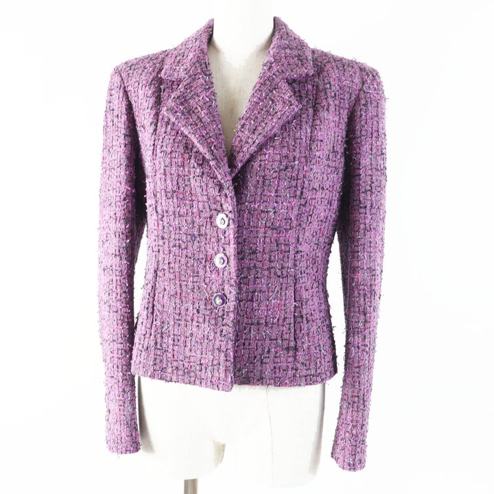 極美品◎CHANEL シャネル 22P P72383 ライオンボタン ツイードジャケット パープル 36 フランス製 正規品 レディース