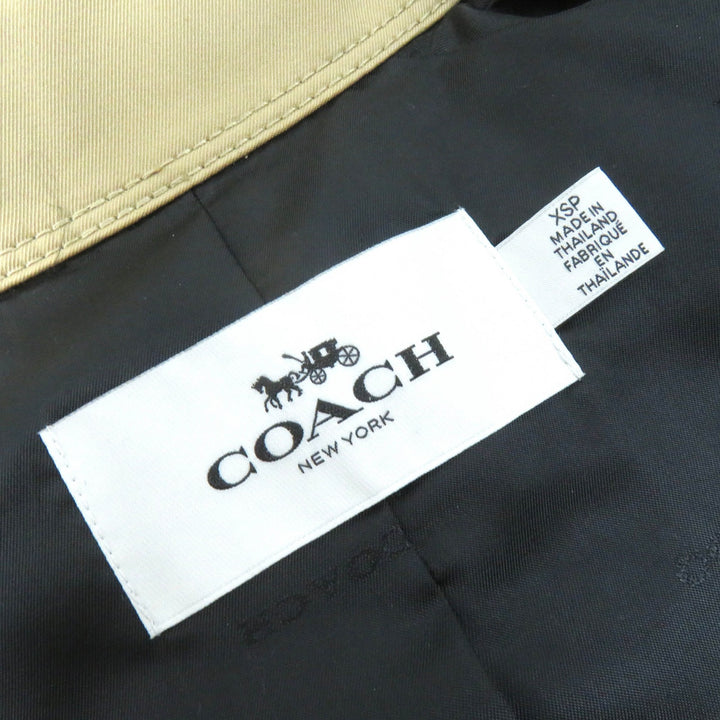 極美品△COACH コーチ F21833 コットン 裏地レオパード柄 ロゴボタン ベルト付 トレンチコート ハーフ丈 ベージュ XS 正規品 レディース