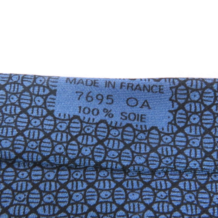 極美品□HERMES エルメス 7695 OA シルク100% 幾何学模様 総柄 ワイドタイ ネクタイ ブルー 箱付き メンズ ビジネスオススメ◎