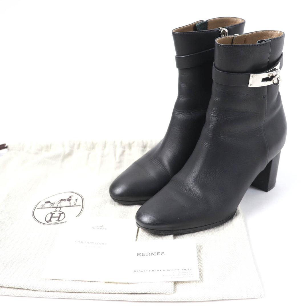 美品☆HERMES エルメス サンジェルマン シルバー金具 ケリーバックル レザー ショートブーツ ブラック 36.5 イタリア製 レディース