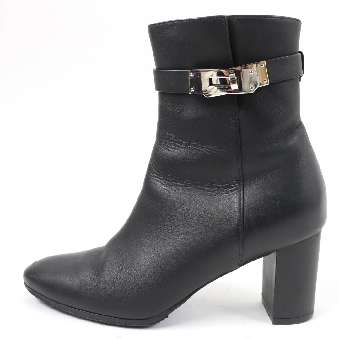 美品☆HERMES エルメス サンジェルマン シルバー金具 ケリーバックル レザー ショートブーツ ブラック 36.5 イタリア製 レディース