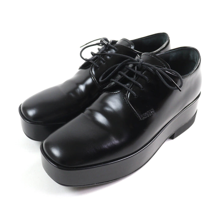 美品★PRADA プラダ バックロゴ プラットフォーム レースアップ レザー シューズ ブラック 35.5 箱・保存袋付き イタリア製 レディース