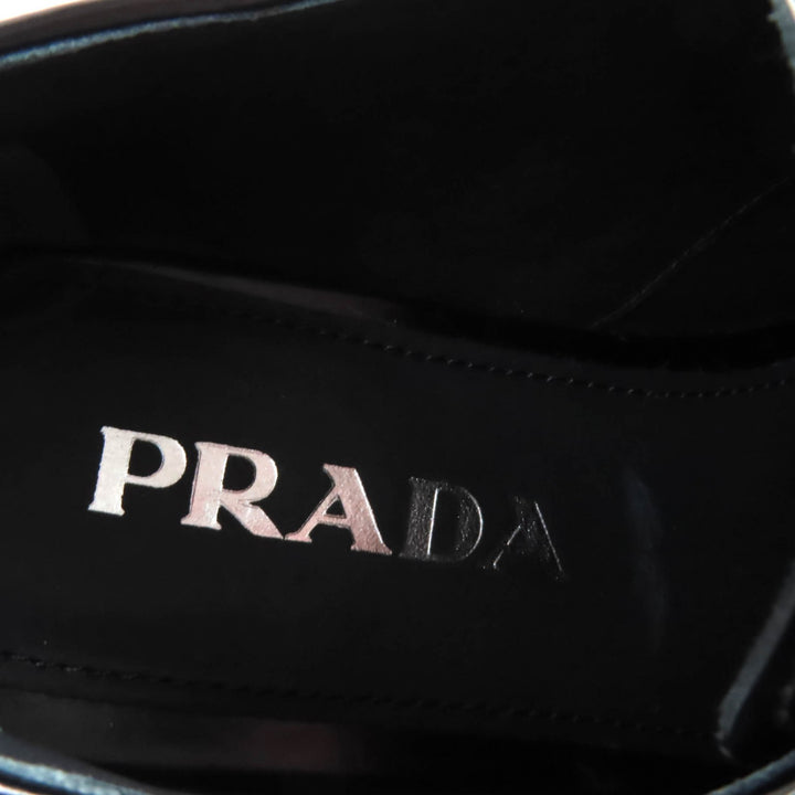 美品★PRADA プラダ バックロゴ プラットフォーム レースアップ レザー シューズ ブラック 35.5 箱・保存袋付き イタリア製 レディース