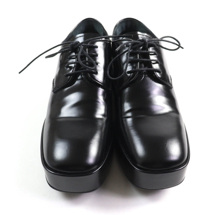 美品★PRADA プラダ バックロゴ プラットフォーム レースアップ レザー シューズ ブラック 35.5 箱・保存袋付き イタリア製 レディース