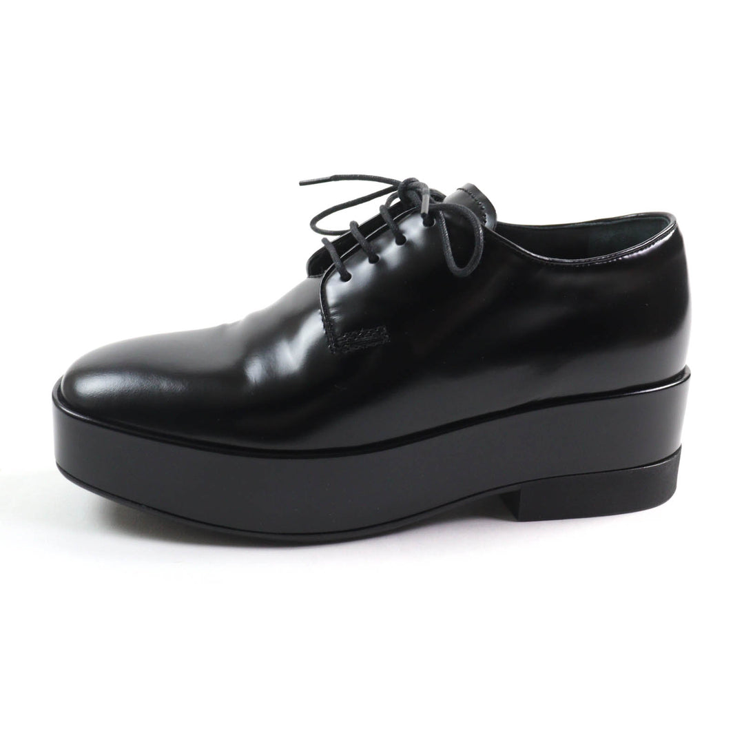 美品★PRADA プラダ バックロゴ プラットフォーム レースアップ レザー シューズ ブラック 35.5 箱・保存袋付き イタリア製 レディース
