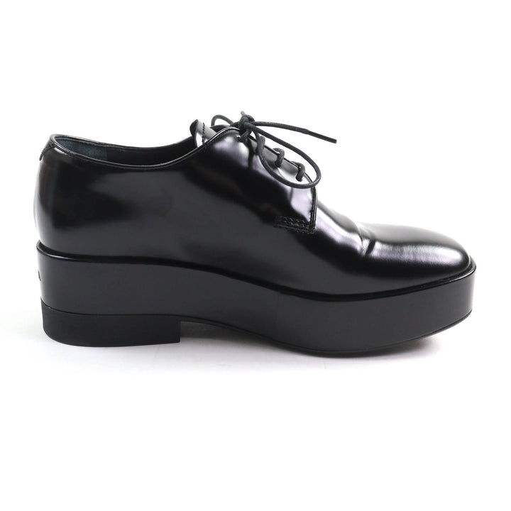 美品★PRADA プラダ バックロゴ プラットフォーム レースアップ レザー シューズ ブラック 35.5 箱・保存袋付き イタリア製 レディース