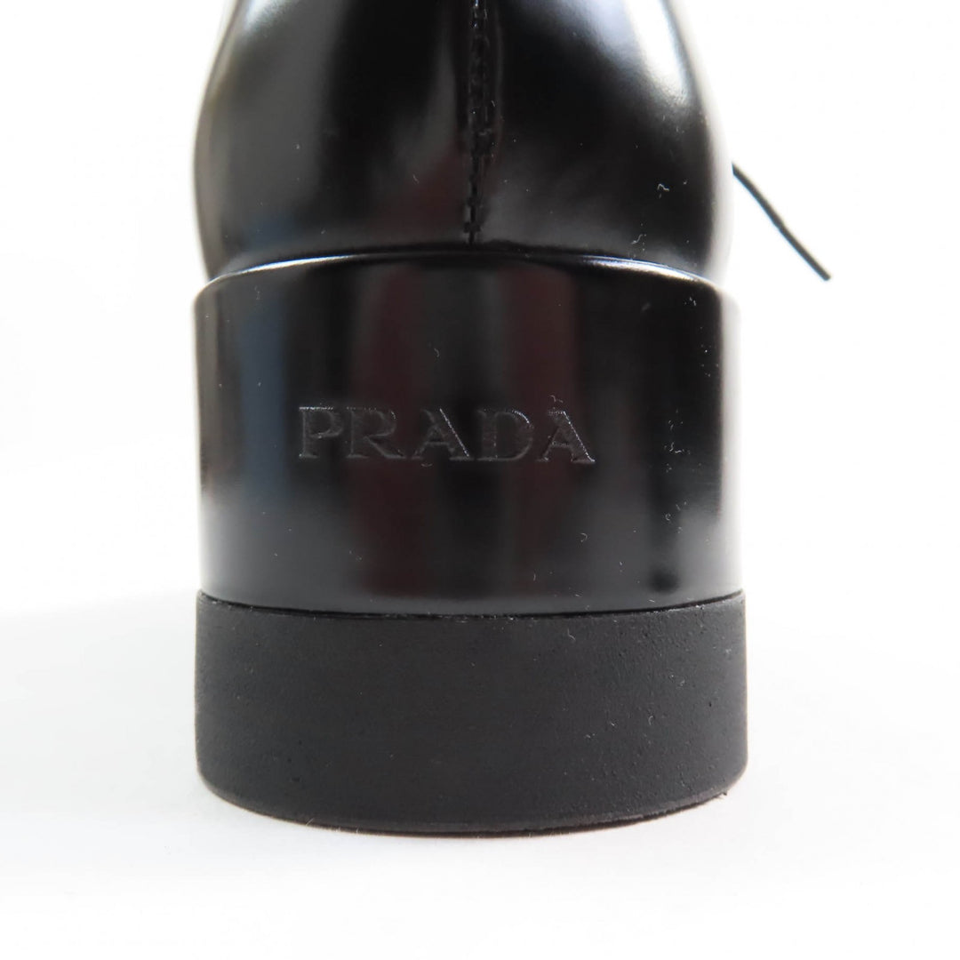 美品★PRADA プラダ バックロゴ プラットフォーム レースアップ レザー シューズ ブラック 35.5 箱・保存袋付き イタリア製 レディース