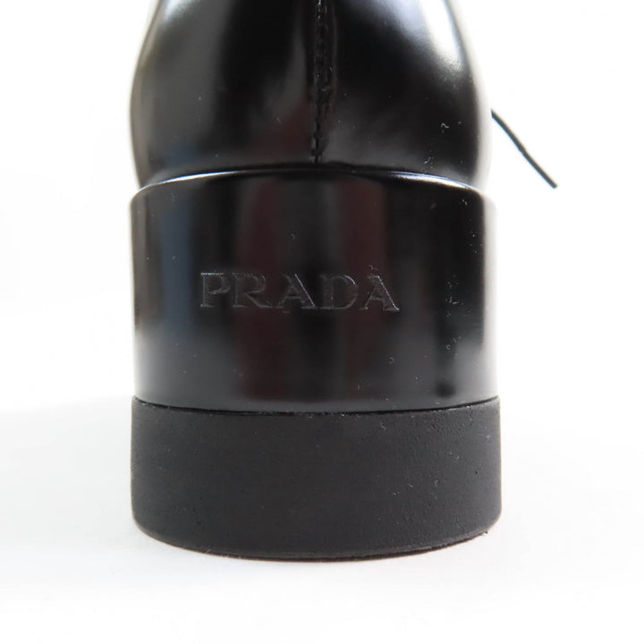 美品★PRADA プラダ バックロゴ プラットフォーム レースアップ レザー シューズ ブラック 35.5 箱・保存袋付き イタリア製 レディース