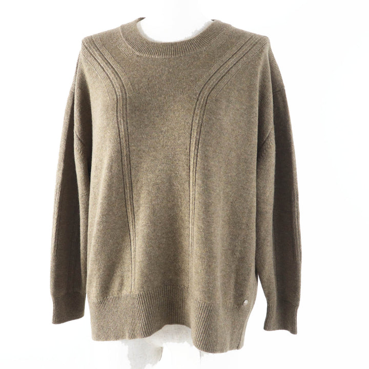 極美品◎HERMES エルメス 22AW 2H2603D1 カシミヤ100％ シルバー金具 セリエプレート付き クルーネック ケーブル 長袖 ニット ブラウン 36