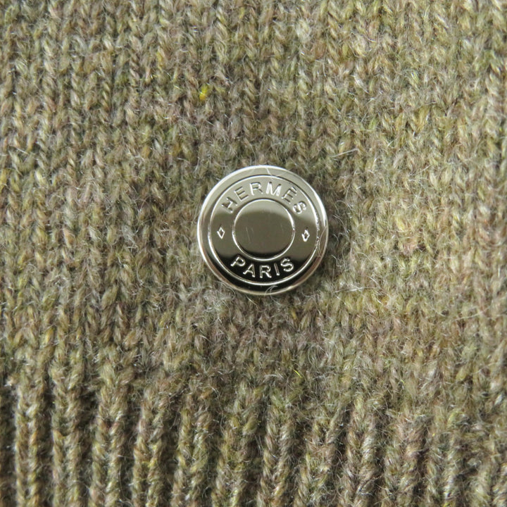 極美品◎HERMES エルメス 22AW 2H2603D1 カシミヤ100％ シルバー金具 セリエプレート付き クルーネック ケーブル 長袖 ニット ブラウン 36