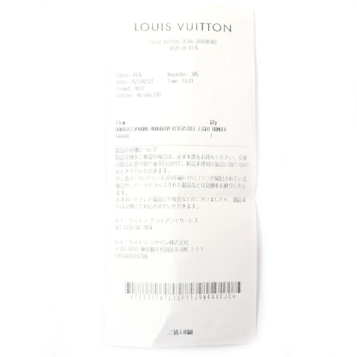 美品▼LOUIS VUITTON ルイヴィトン 2023年製 モノグラム ロゴ刺繍入り リバーシブル ライト WZIPUP ボンバージャケット M 正規品 メンズ